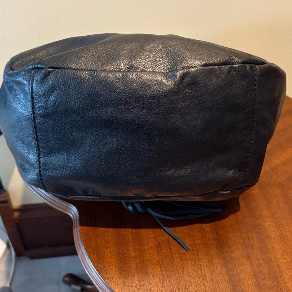 Elliott Lucca  shoulder bag  leather black  braiding & large tassel front  NWOT